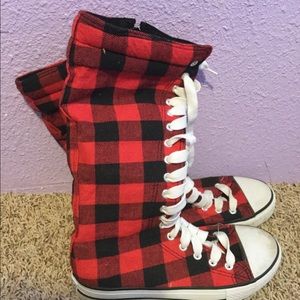 Checkered high lace up shoes